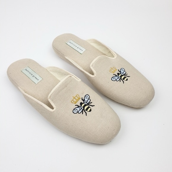Patricia Green Shoes - Patricia Green Queen Bee Embroidered Linen Slippers, SZ 9 MSRP $128